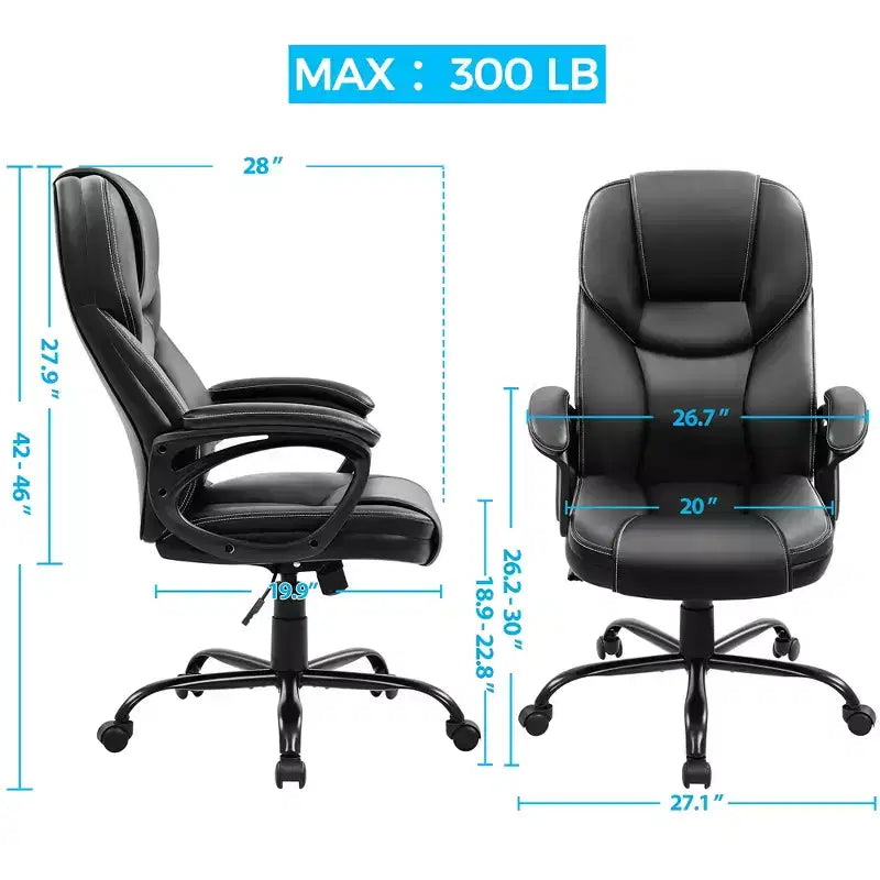 Fauteuil de bureau de direction en similicuir avec dossier haut ergonomique, noir