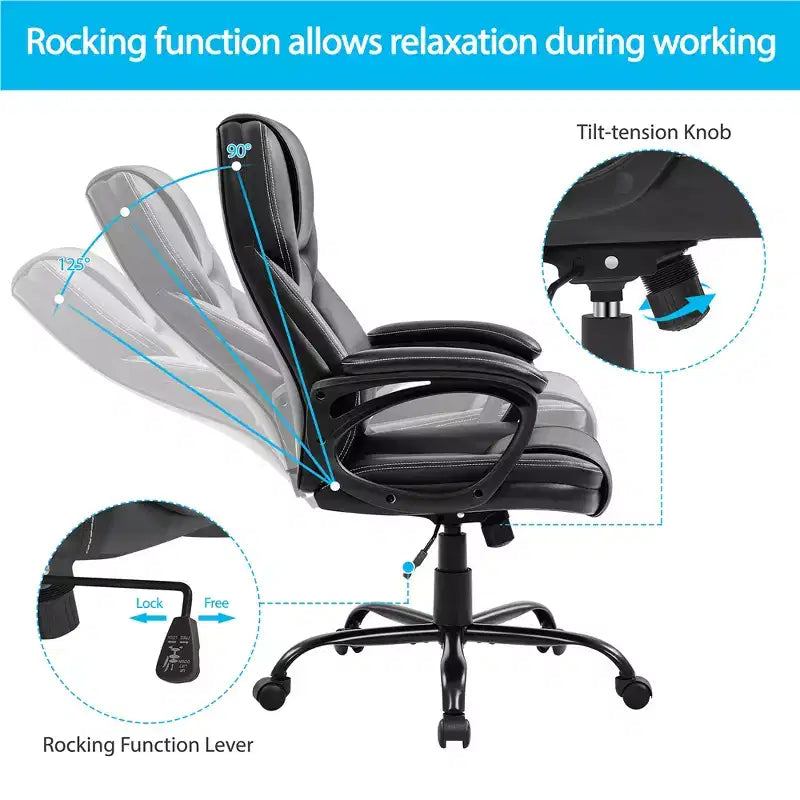 Fauteuil de bureau de direction en similicuir avec dossier haut ergonomique, noir