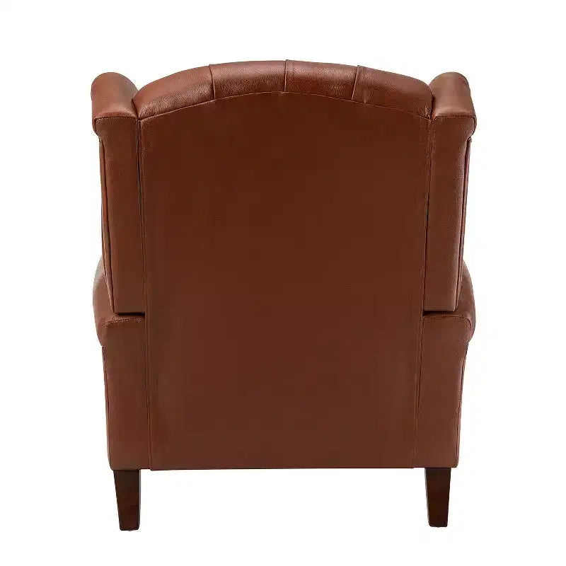 Fauteuil cabriolet en cuir véritable de 84 cm de large avec pieds fuselés en bois et garniture cloutée
