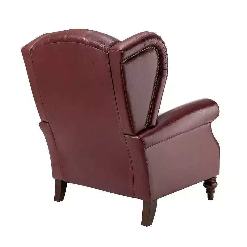 Fauteuil cabriolet en cuir véritable de 84 cm de large avec pieds fuselés en bois et garniture cloutée