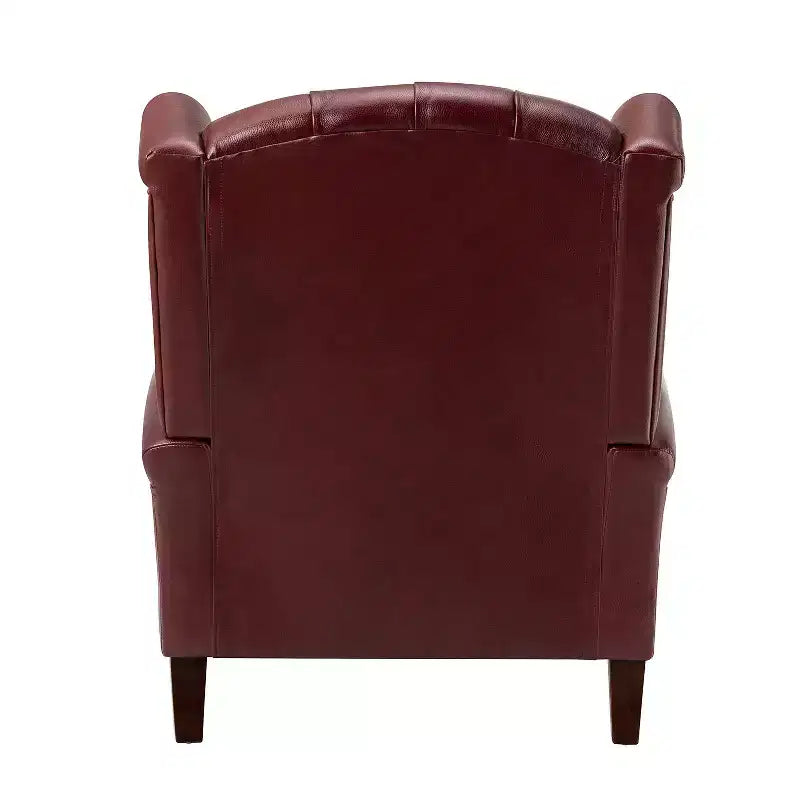 Fauteuil cabriolet en cuir véritable de 84 cm de large avec pieds fuselés en bois et garniture cloutée