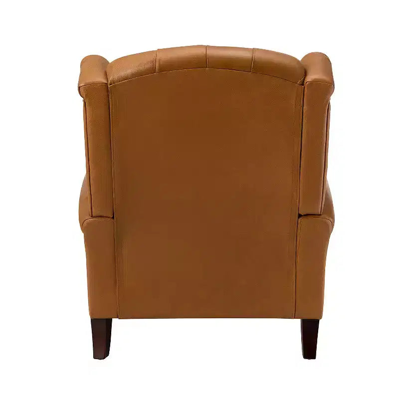 Fauteuil cabriolet en cuir véritable de 84 cm de large avec pieds fuselés en bois et garniture cloutée