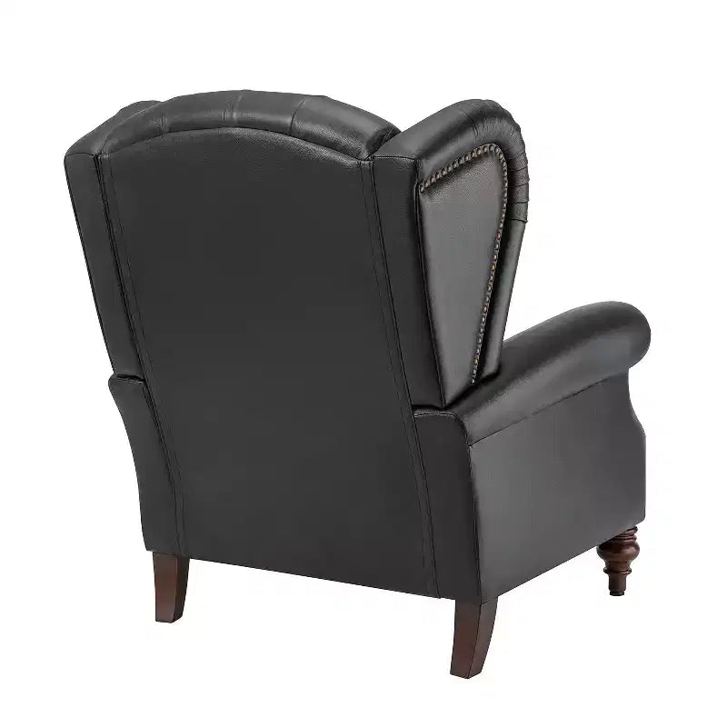 Fauteuil cabriolet en cuir véritable de 84 cm de large avec pieds fuselés en bois et garniture cloutée