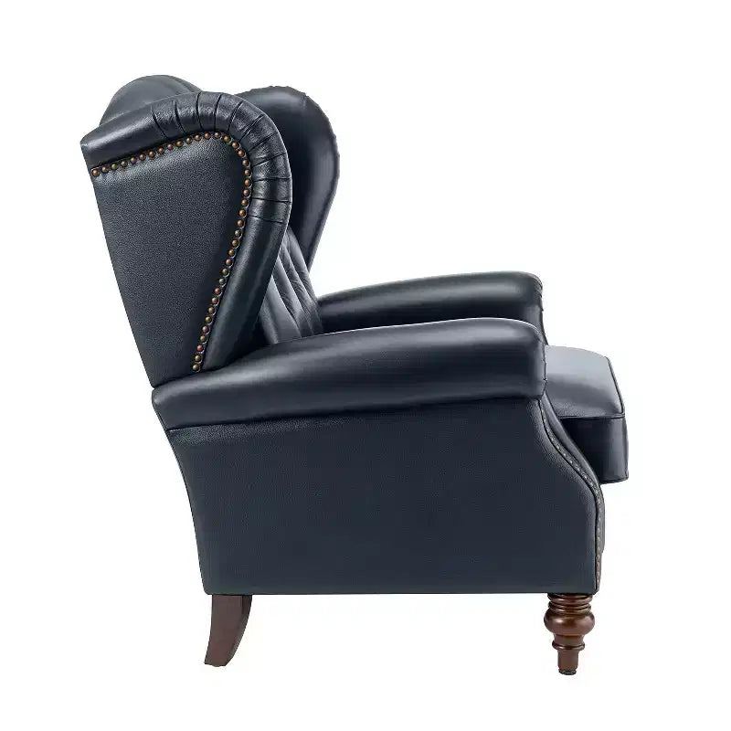 Fauteuil cabriolet en cuir véritable de 84 cm de large avec pieds fuselés en bois et garniture cloutée