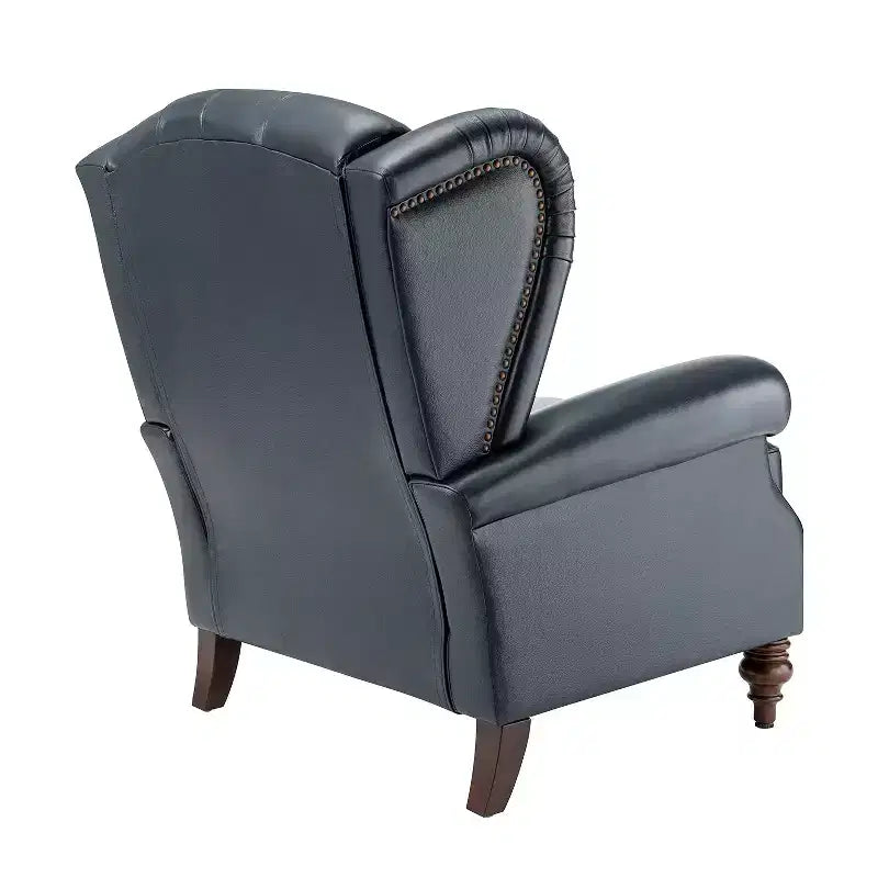 Fauteuil cabriolet en cuir véritable de 84 cm de large avec pieds fuselés en bois et garniture cloutée