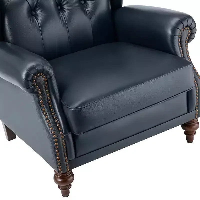 Fauteuil cabriolet en cuir véritable de 84 cm de large avec pieds fuselés en bois et garniture cloutée