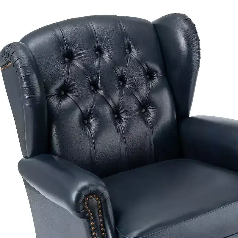 Fauteuil cabriolet en cuir véritable de 84 cm de large avec pieds fuselés en bois et garniture cloutée