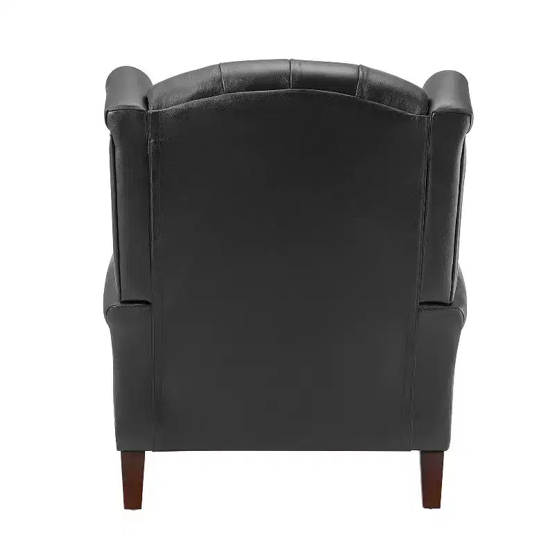 Fauteuil cabriolet en cuir véritable de 84 cm de large avec pieds fuselés en bois et garniture cloutée