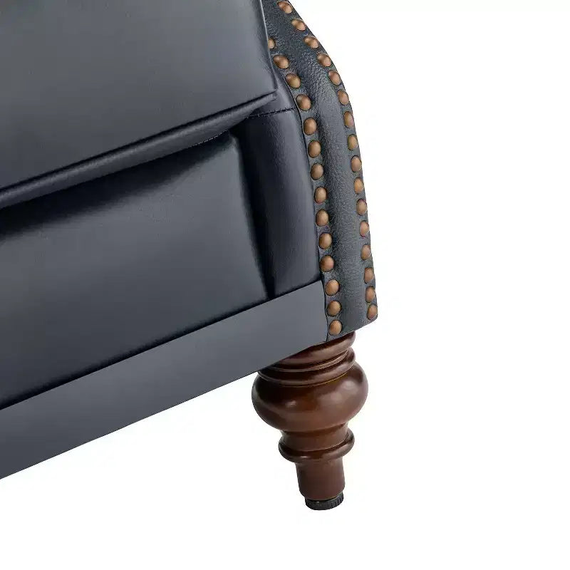 Fauteuil cabriolet en cuir véritable de 84 cm de large avec pieds fuselés en bois et garniture cloutée