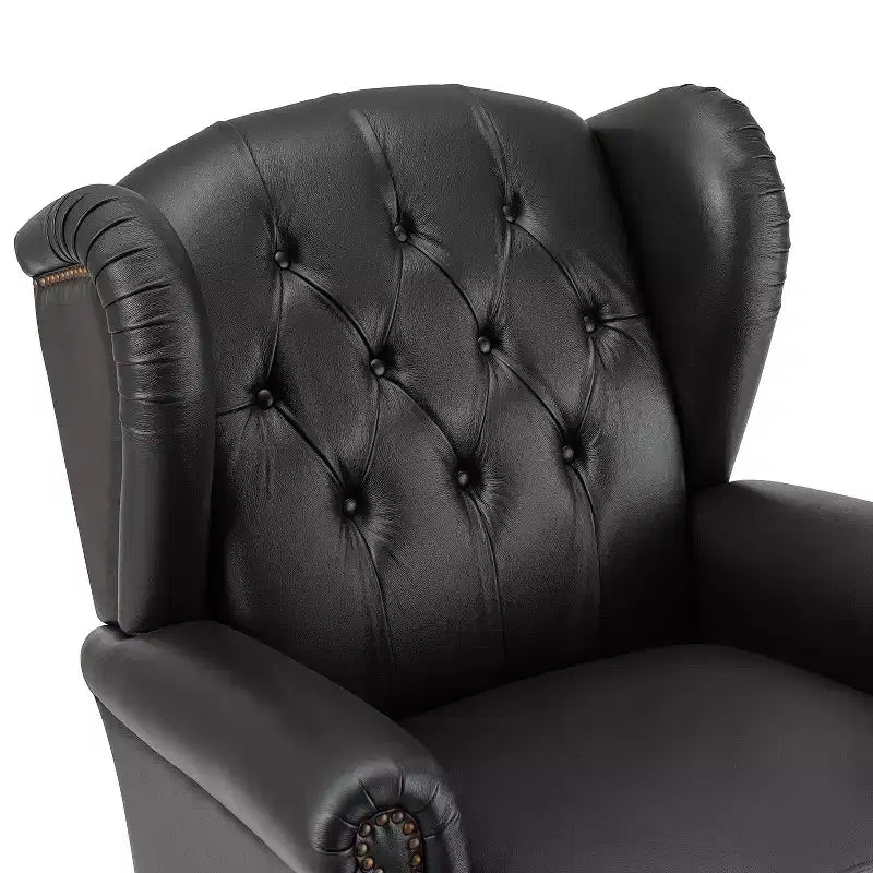 Fauteuil cabriolet en cuir véritable de 84 cm de large avec pieds fuselés en bois et garniture cloutée