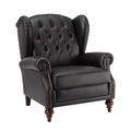 Fauteuil cabriolet en cuir véritable de 84 cm de large avec pieds fuselés en bois et garniture cloutée