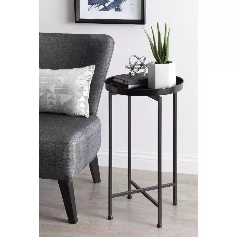 Table d'appoint pliante en métal rond