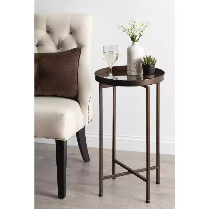 Table d'appoint pliante en métal rond