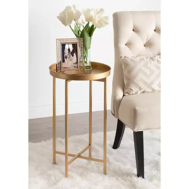 Table d'appoint pliante en métal rond