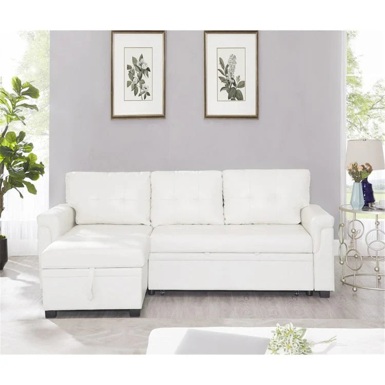 Canapé d'angle réversible convertible avec lit gigogne, méridienne de rangement et pieds durables