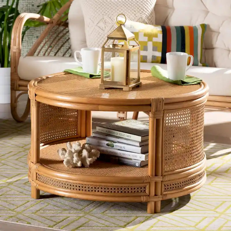 Table basse bali & pari Louis, rotin marron naturel, style bohème moderne
