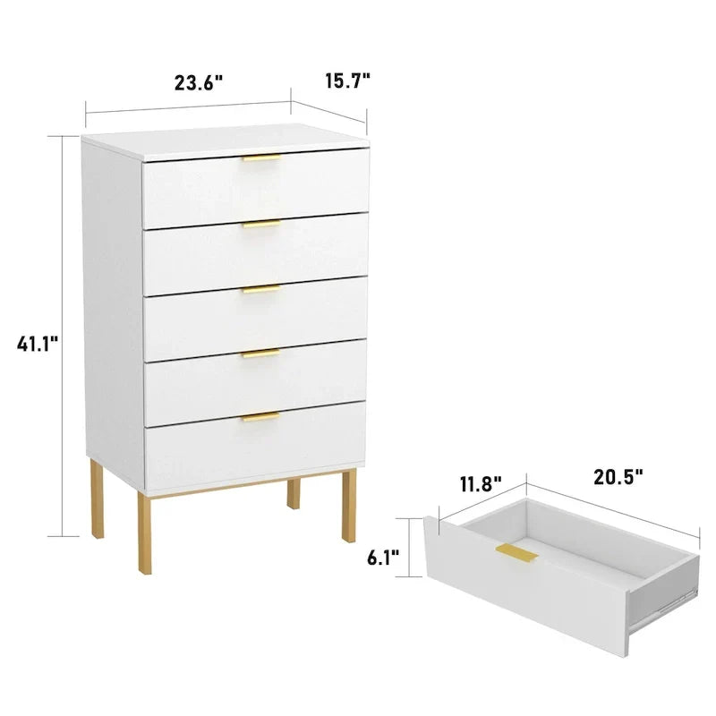 Commode de rangement à 5 tiroirs Table de chevet Meuble de rangement 60 cm L Blanc/Dos