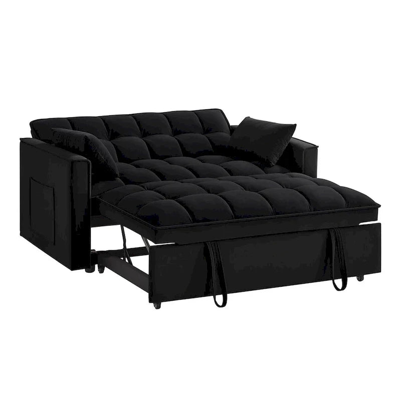 Canapé-lit convertible 4-en-1 – Causeuse en velours – Lit d'appoint avec dossier inclinable, 2 poches latérales