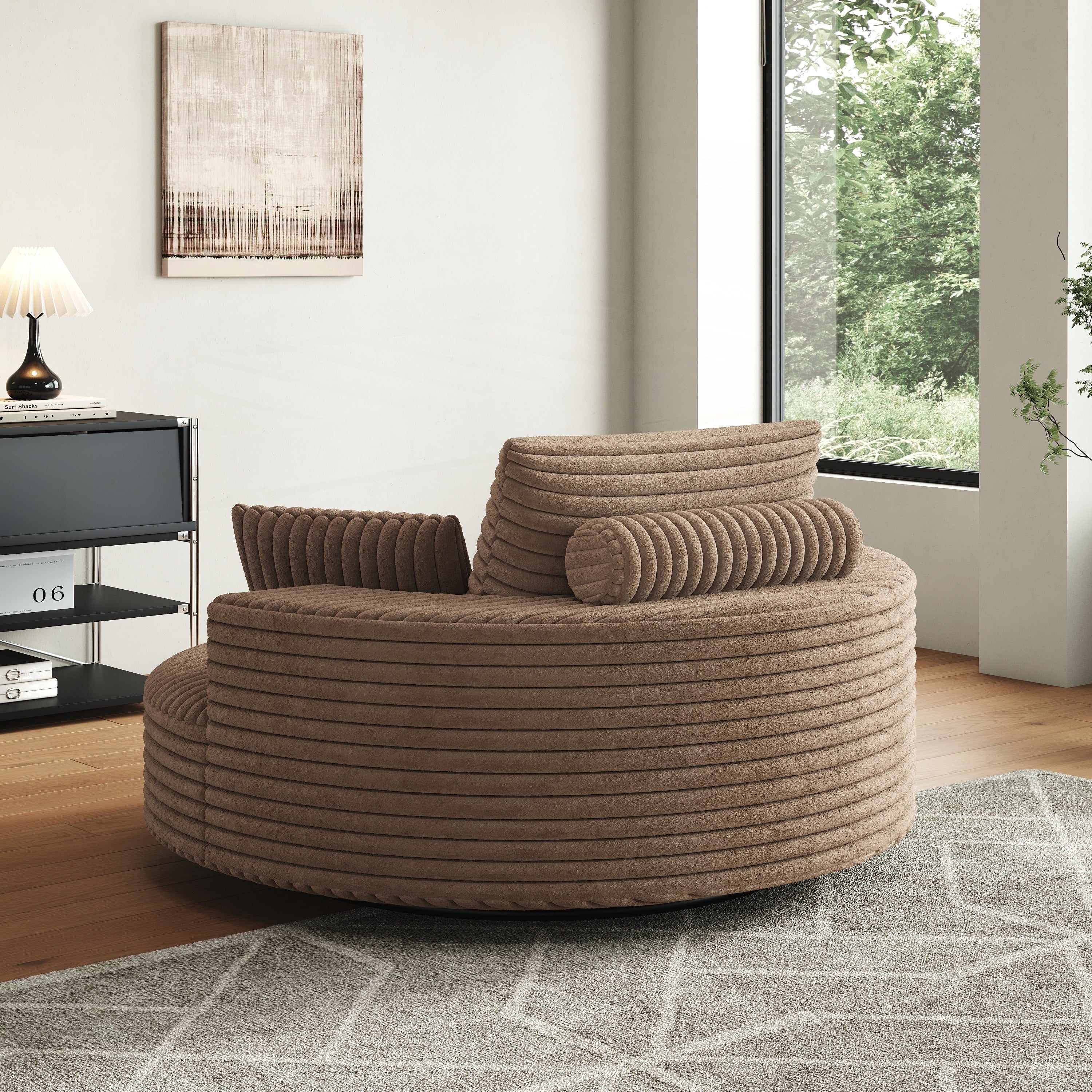 Fauteuil pivotant simple en velours côtelé et chenille avec rembourrage en mousse