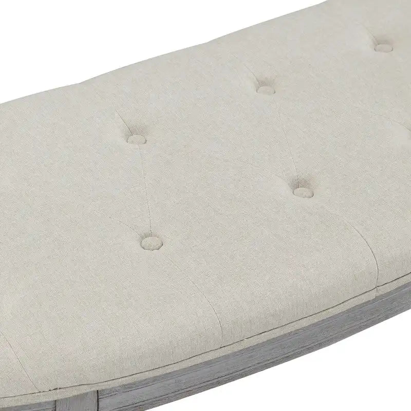 Banc rembourré capitonné beige avec pieds en bois - 55L x 20H