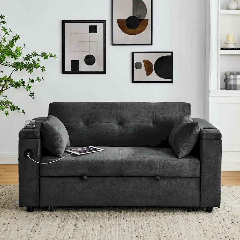Canapé convertible 54 pouces avec lit gigogne, double assise, fonction relax