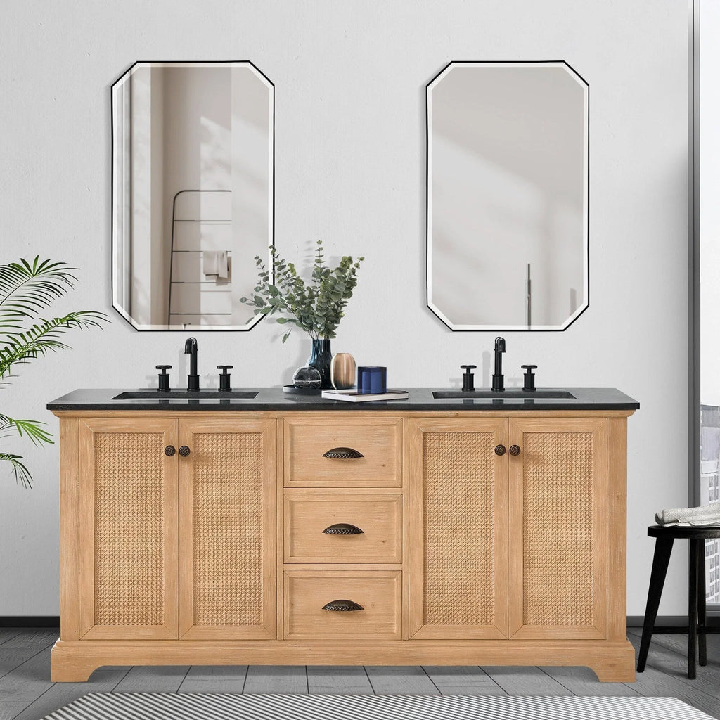 Meuble sous-vasque Hervas avec plateau en marbre naturel, sans miroir