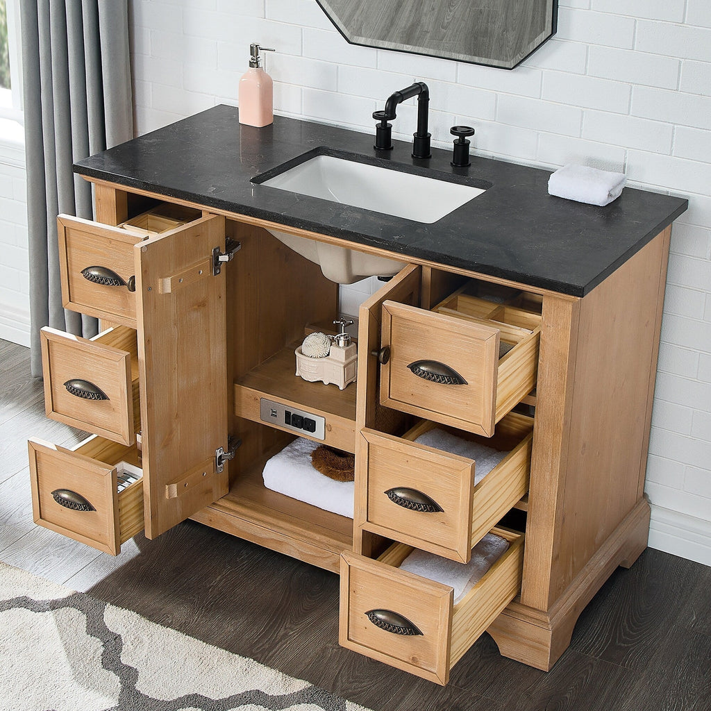 Meuble sous-vasque Hervas avec plateau en marbre naturel, sans miroir