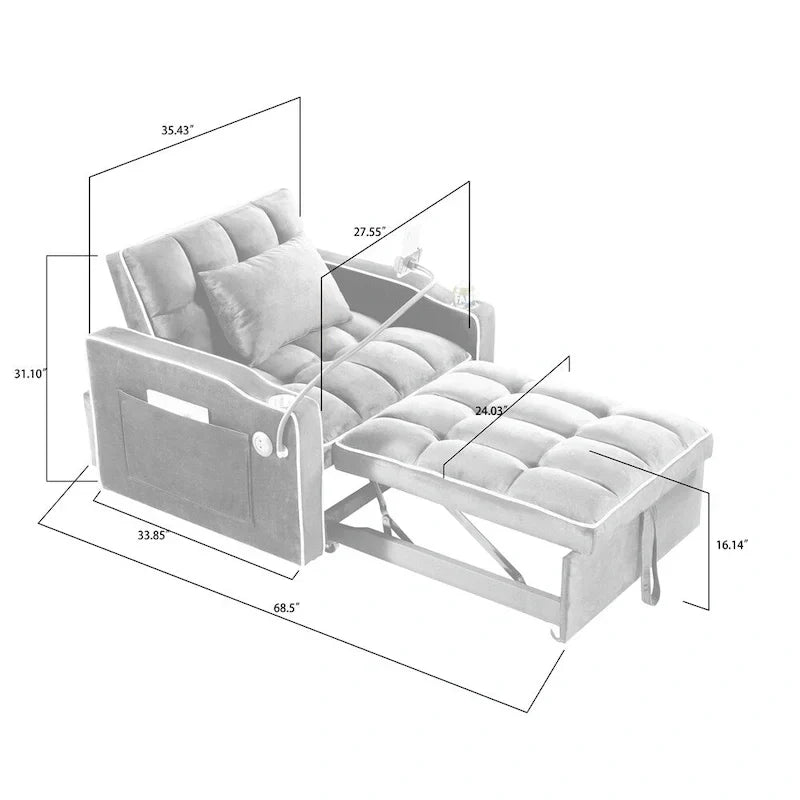Fauteuil-lit convertible réglable, lit d'appoint escamotable
