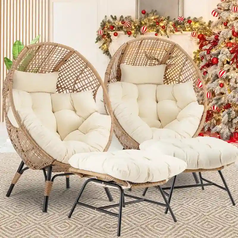 FINCATI Fauteuil Œuf d'intérieur, Fauteuil Œuf d'extérieur 200 kg, Fauteuil Œuf surdimensionné avec pouf, Fauteuil Œuf de luxe confortable avec repose-pieds