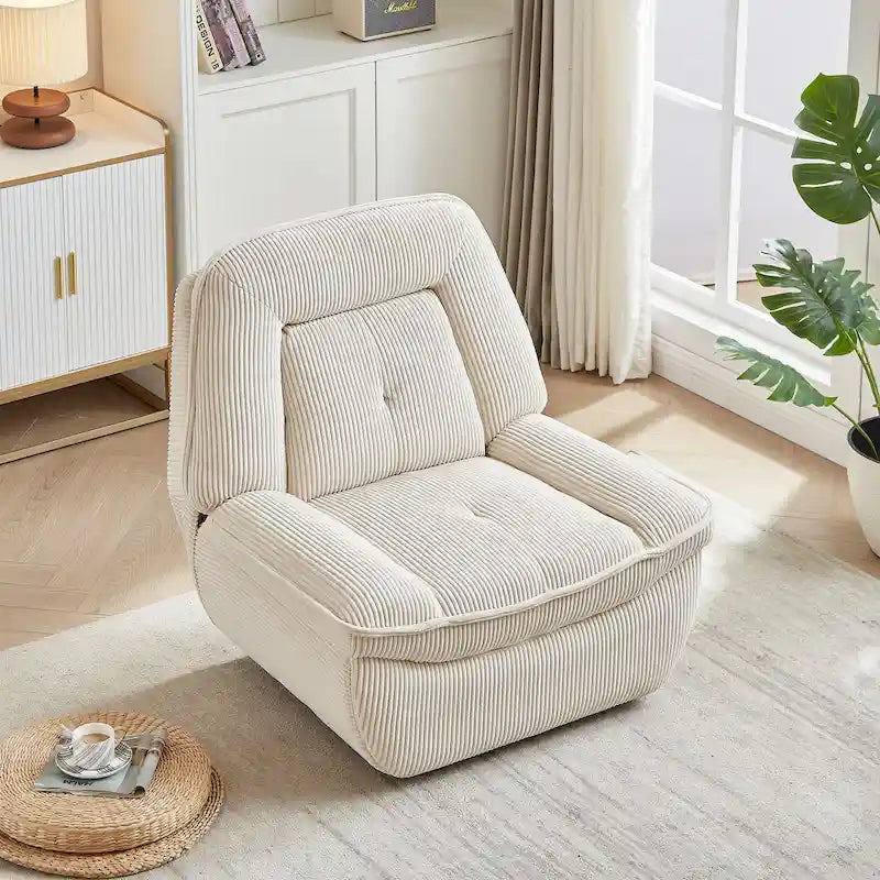 Fauteuil inclinable pivotant et coulissant en velours côtelé avec repose-pieds pour salon