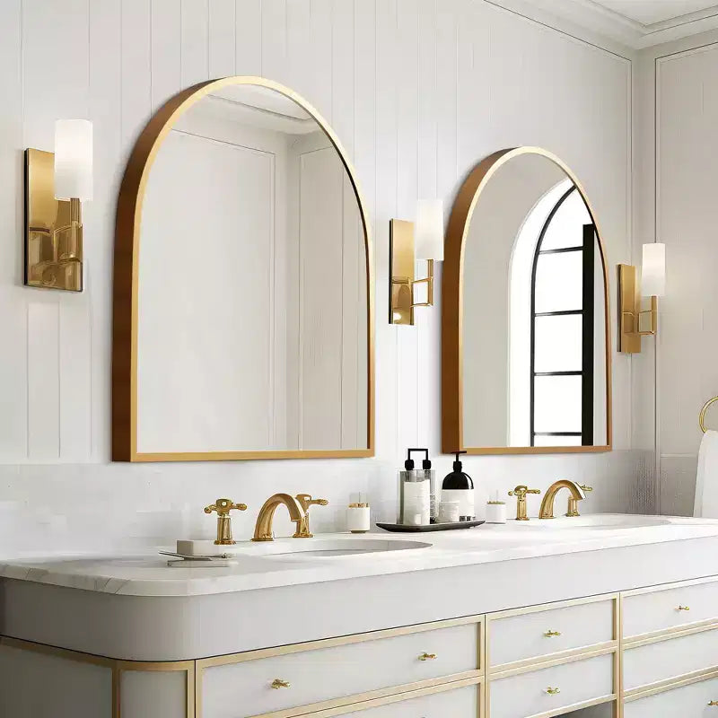 Miroir mural arqué à cadre métallique pour meuble-lavabo de salle de bain, 71 x 76 cm