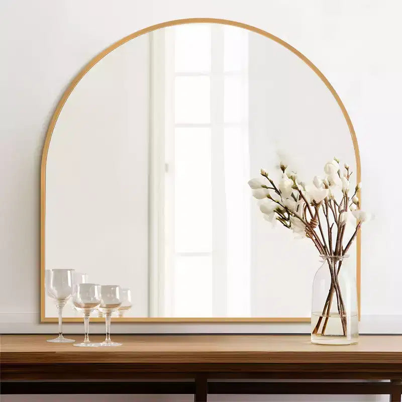 Miroir mural arqué à cadre métallique pour meuble-lavabo de salle de bain, 71 x 76 cm