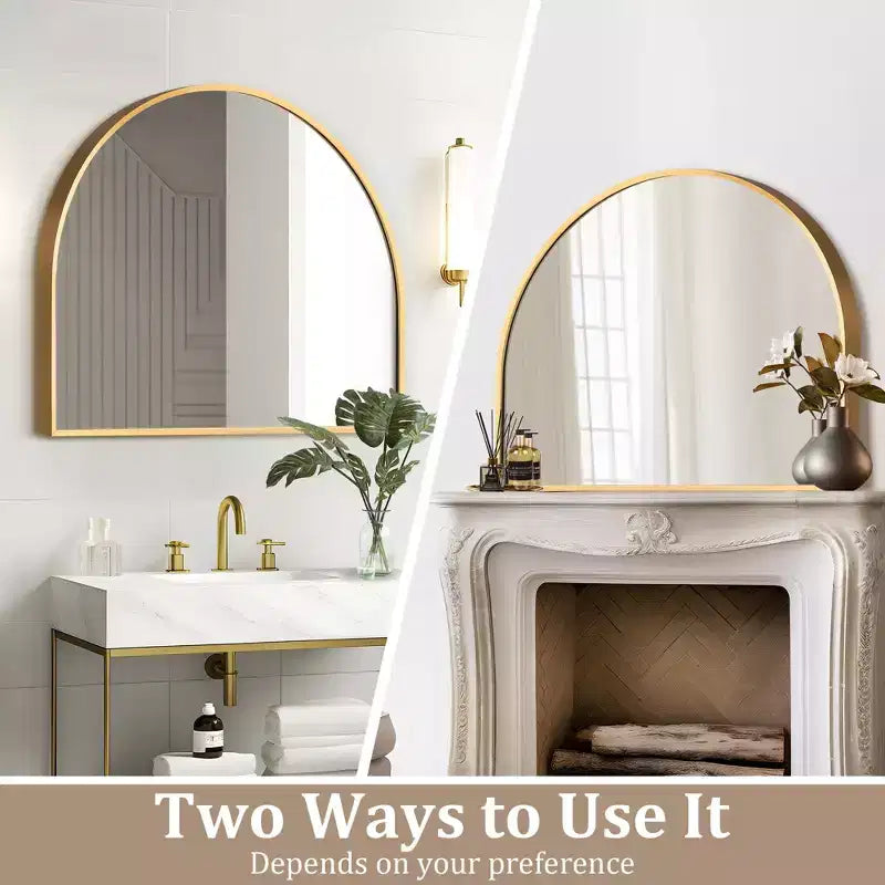 Miroir mural arqué à cadre métallique pour meuble-lavabo de salle de bain, 71 x 76 cm