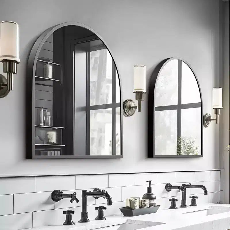 Miroir mural arqué à cadre métallique pour meuble-lavabo de salle de bain, 71 x 76 cm