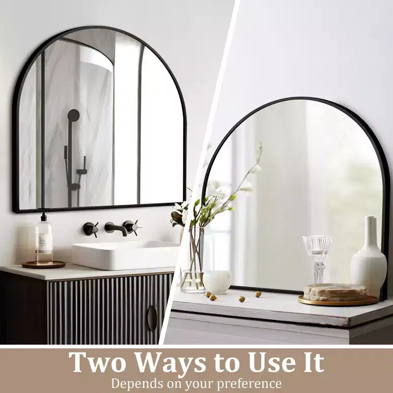 Miroir mural arqué à cadre métallique pour meuble-lavabo de salle de bain, 71 x 76 cm