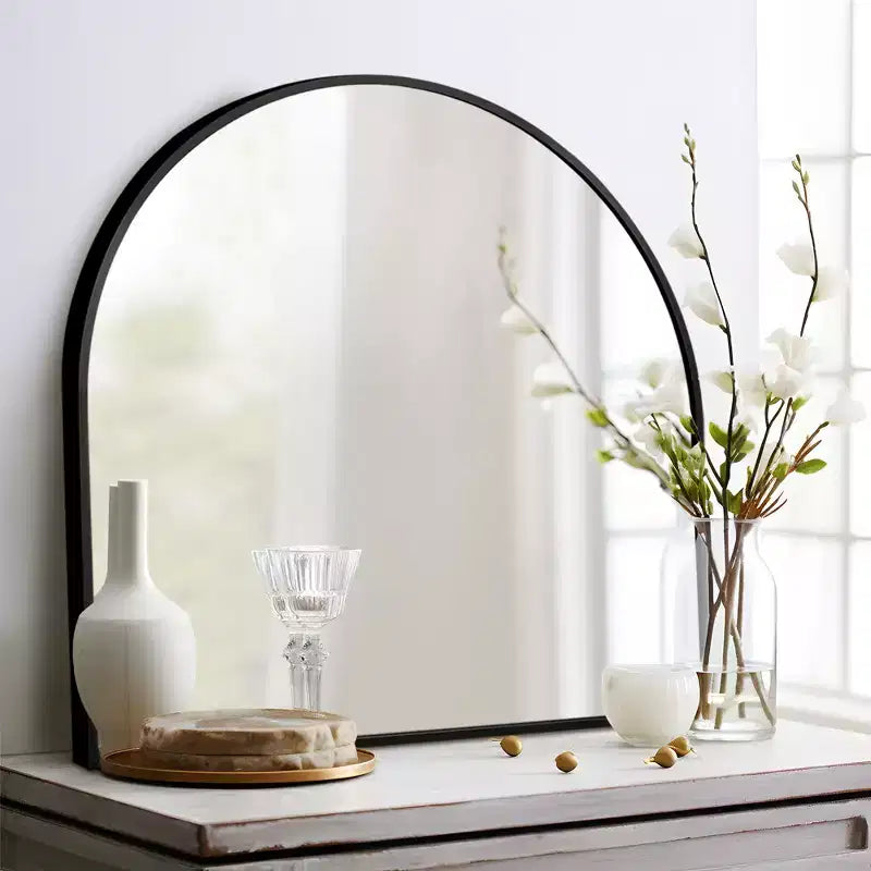 Miroir mural arqué à cadre métallique pour meuble-lavabo de salle de bain, 71 x 76 cm