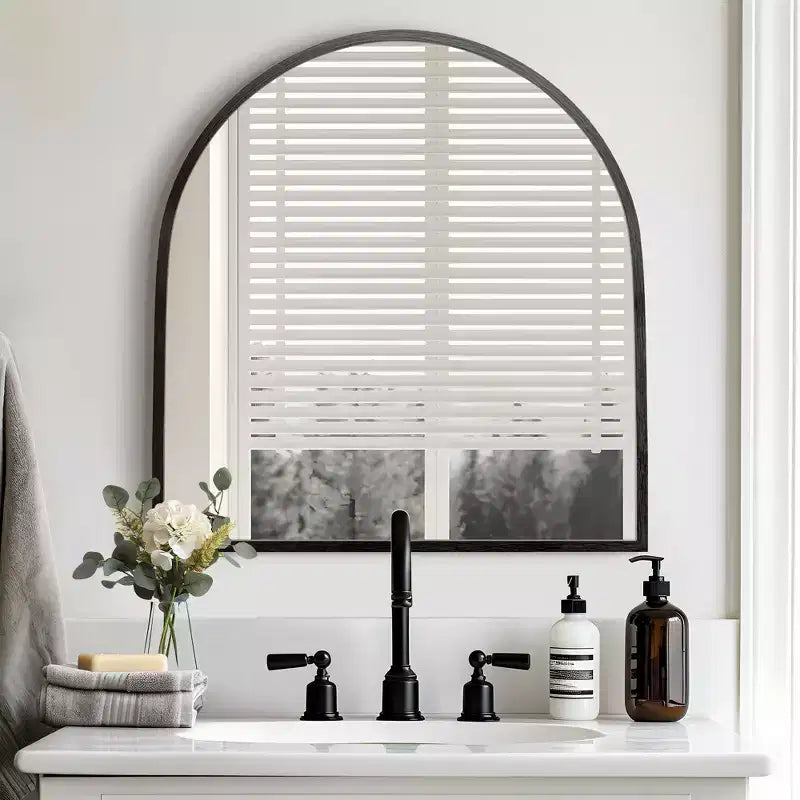 Miroir mural arqué à cadre métallique pour meuble-lavabo de salle de bain, 71 x 76 cm