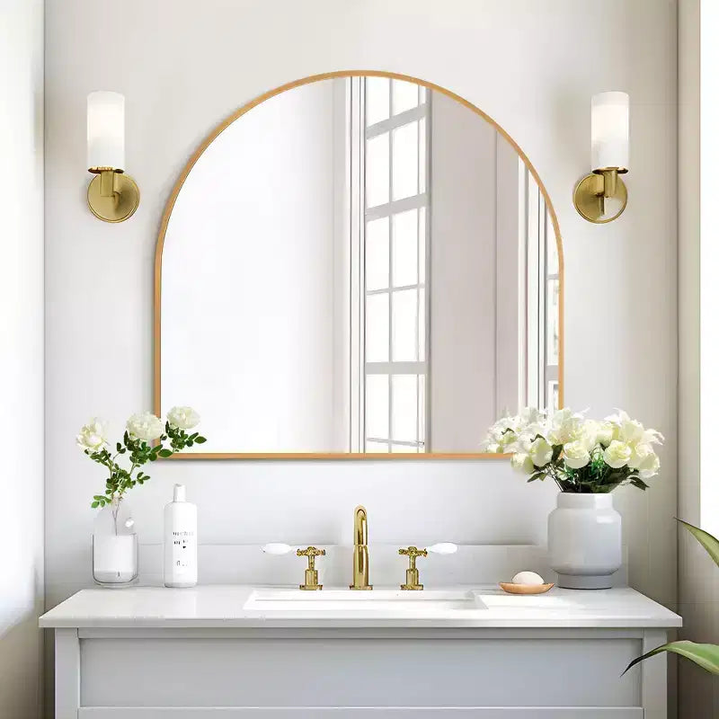 Miroir mural arqué à cadre métallique pour meuble-lavabo de salle de bain, 71 x 76 cm