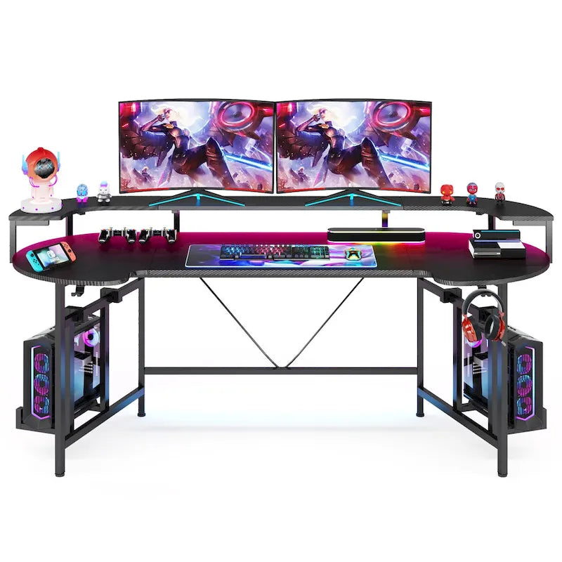 Bureau de gaming avec étagère pour moniteur, bureau d'ordinateur de 75 pouces avec bande LED