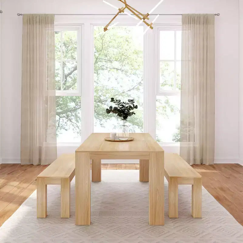 Table à manger en bois massif avec bancs, 6 places