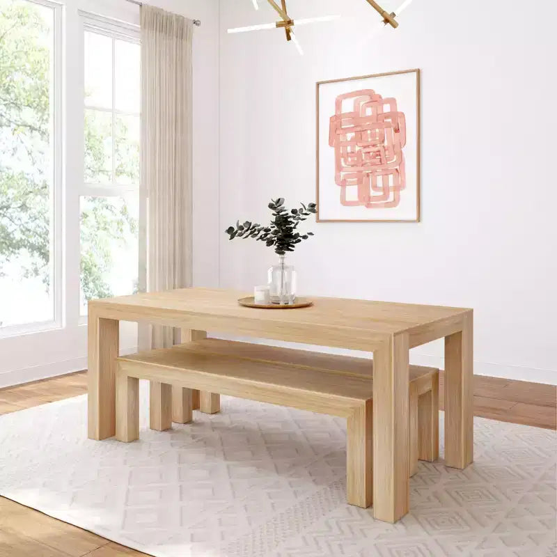 Table à manger en bois massif avec bancs, 6 places