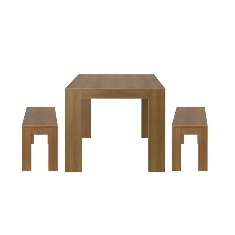 Table à manger en bois massif avec bancs, 6 places