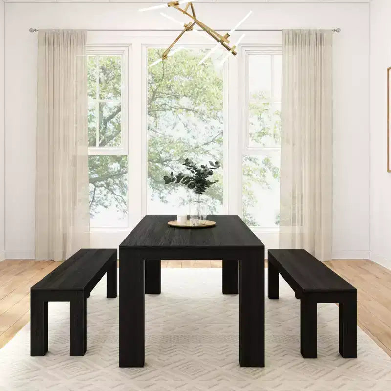 Table à manger en bois massif avec bancs, 6 places