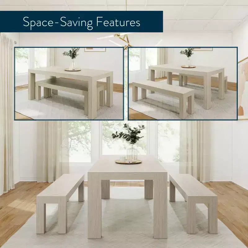 Table à manger en bois massif avec bancs, 6 places