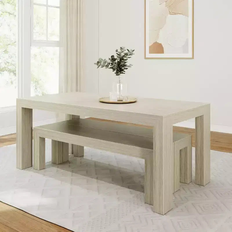Table à manger en bois massif avec bancs, 6 places