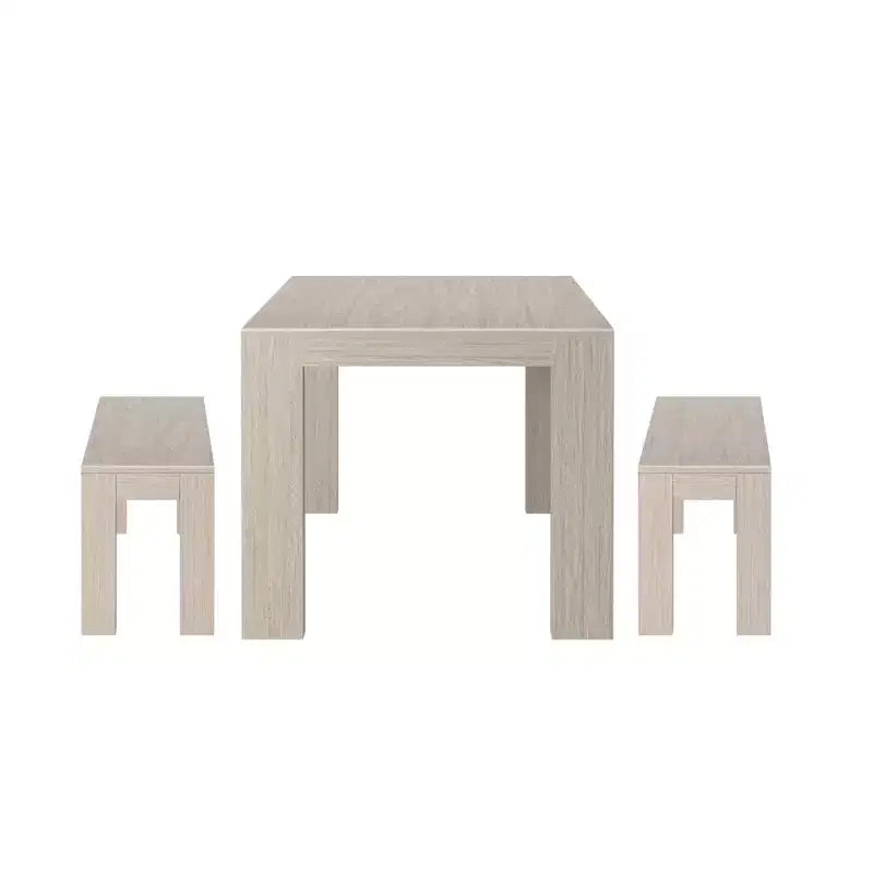 Table à manger en bois massif avec bancs, 6 places