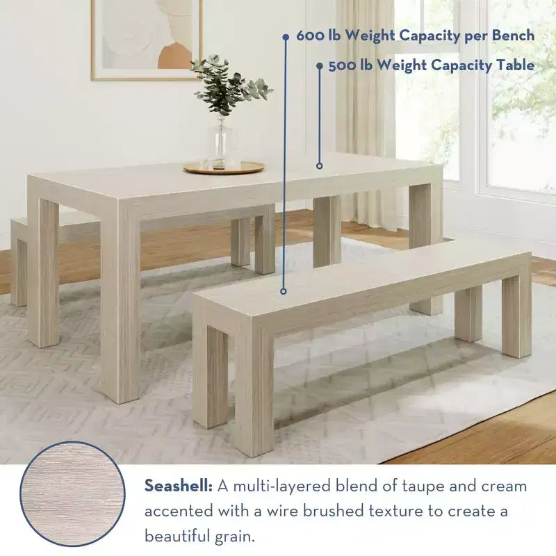 Table à manger en bois massif avec bancs, 6 places