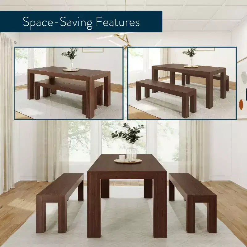 Table à manger en bois massif avec bancs, 6 places