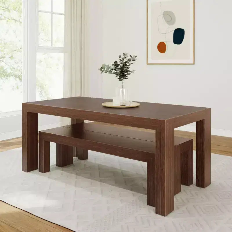 Table à manger en bois massif avec bancs, 6 places