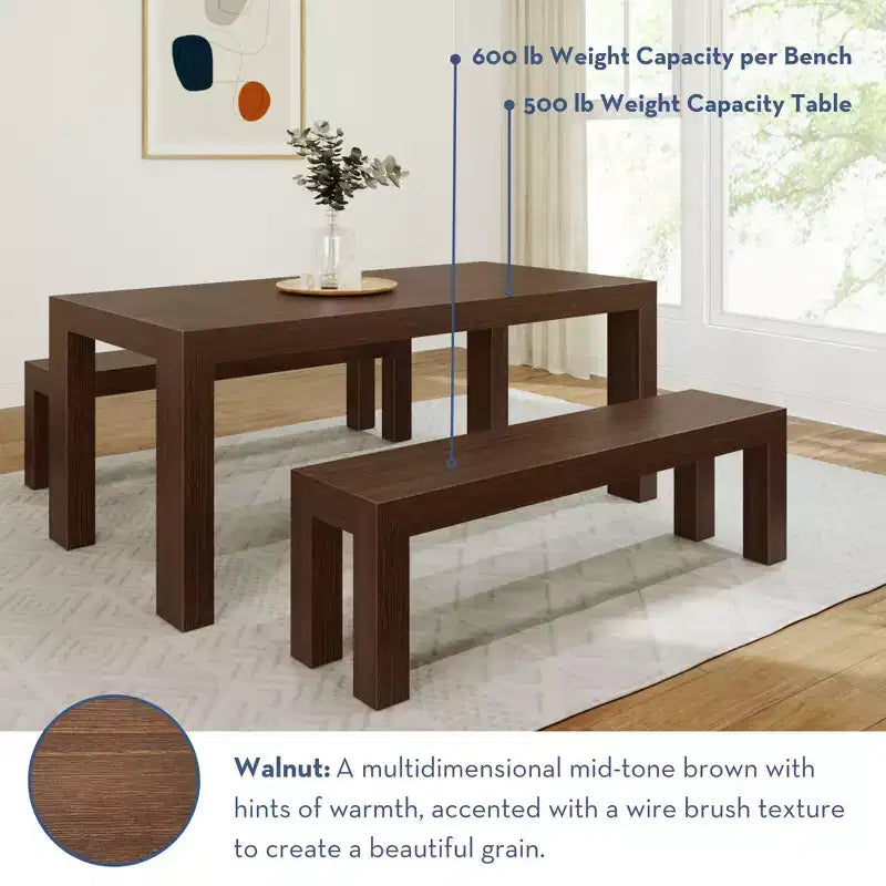 Table à manger en bois massif avec bancs, 6 places